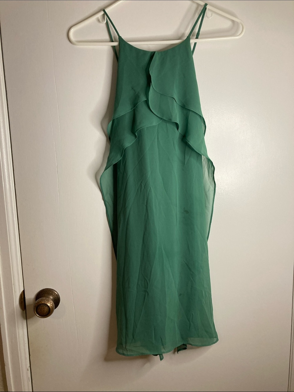 BCBGMaxAzria Teal Green Ruffle-Front Midi Dress